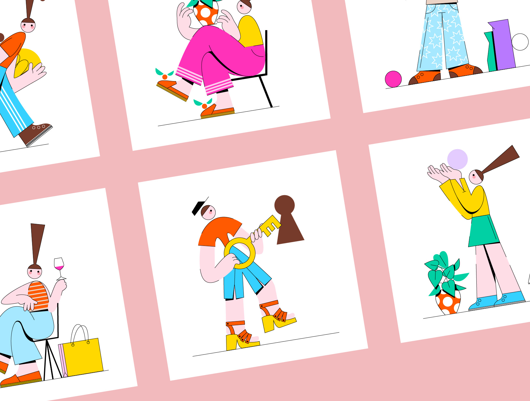 素材库下午茶：10个明亮多彩有趣的人物插画插图(3)