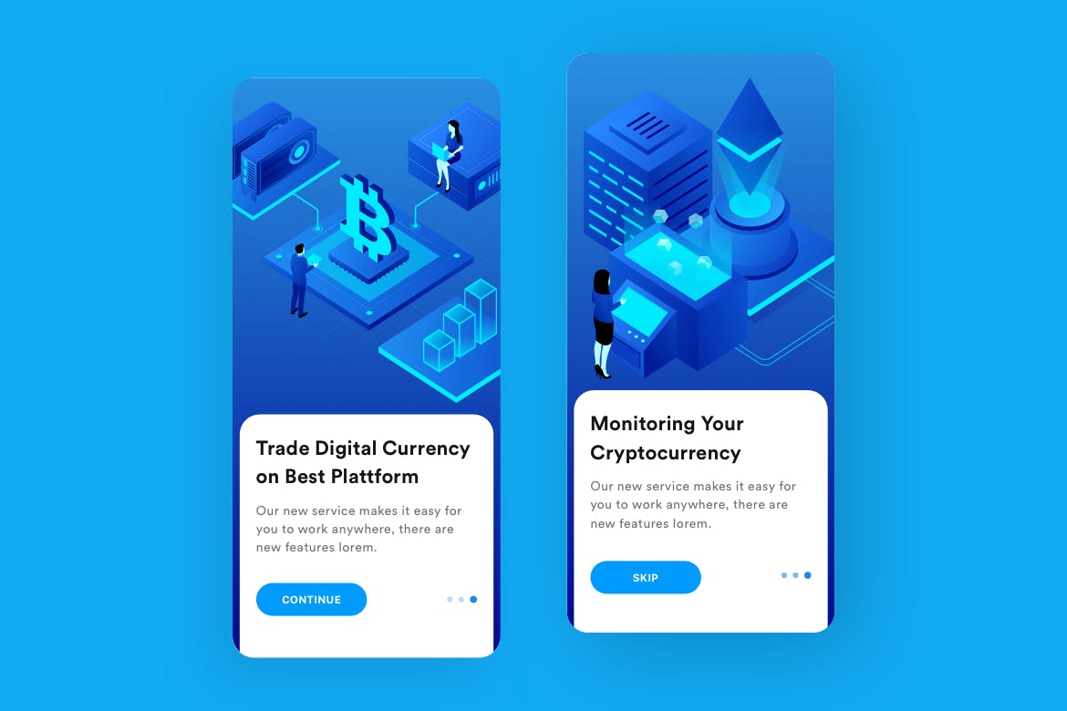 比特币交易平台APP应用启动页引导页设计模板 Cryptocurrency Platform Mobile Onboarding插图(1)
