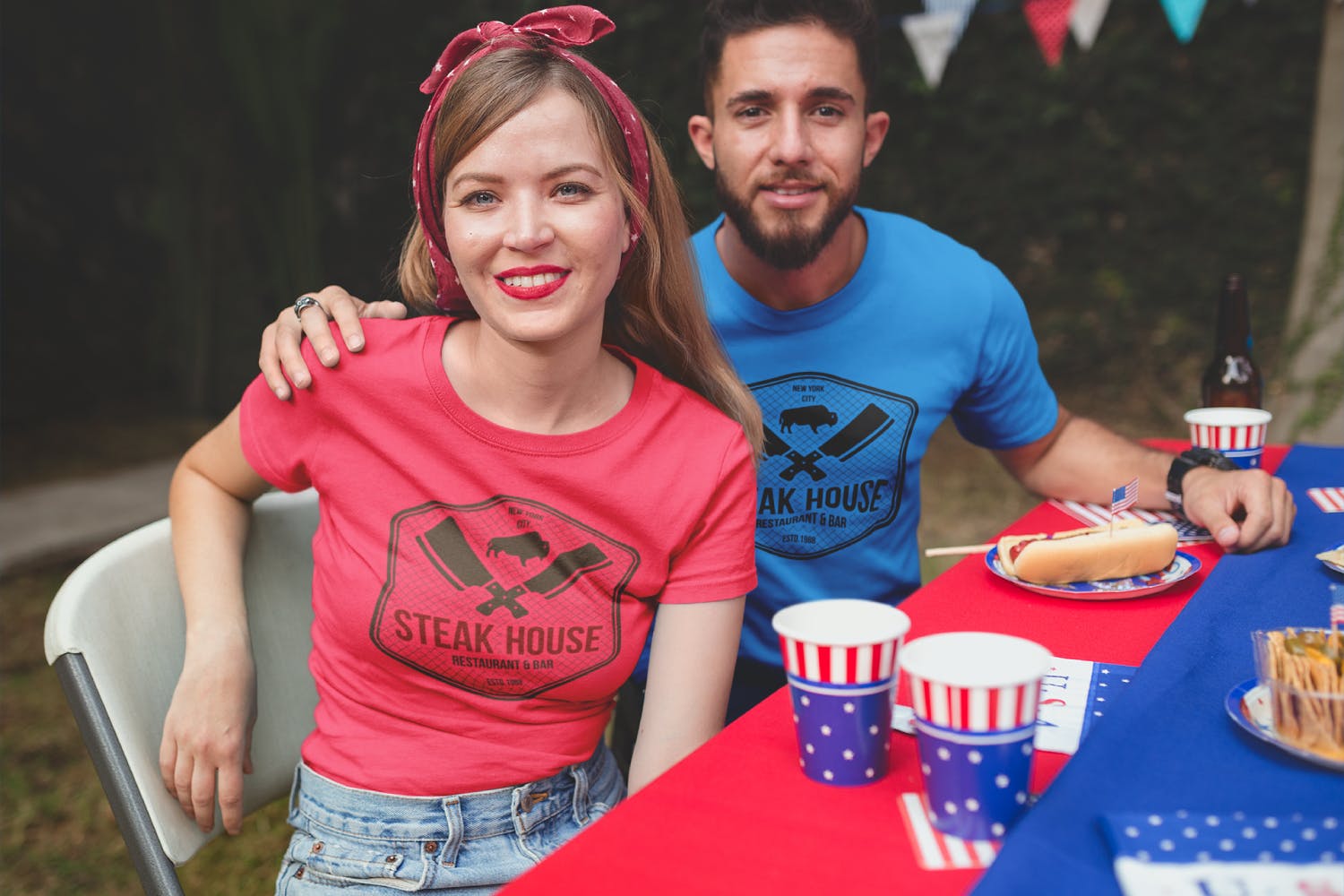 牛排屋餐厅Logo设计T恤印花图案设计素材 Steak House Logo Design TShirt. Retro Vector SVG插图(3)