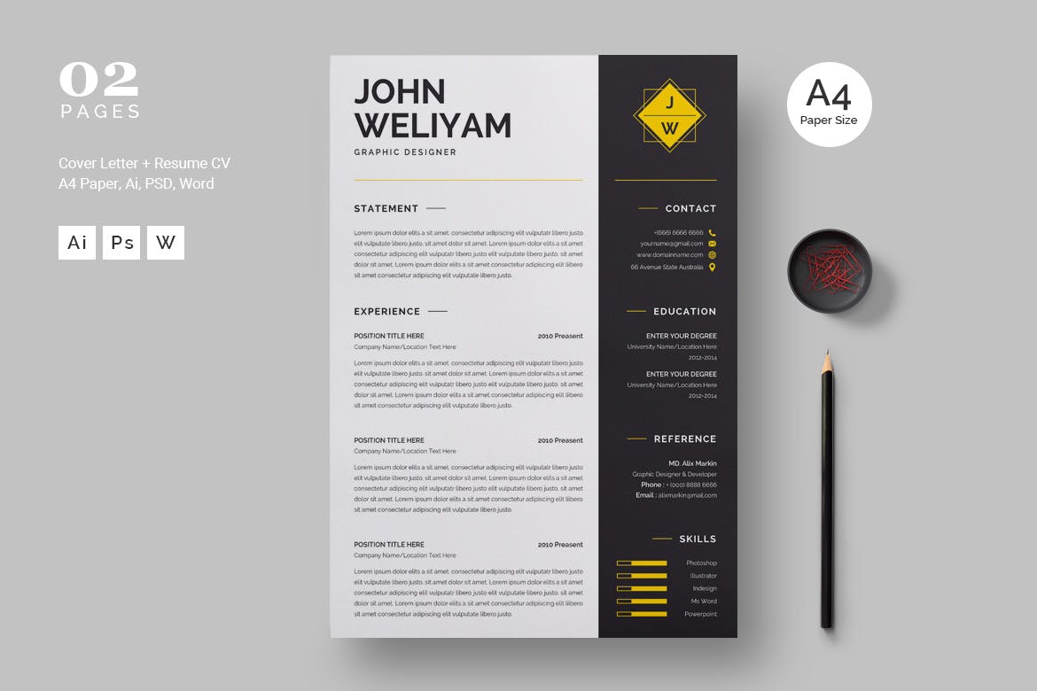 现代图形设计师CV简历模板 Modern Resume / CV Template插图(3)