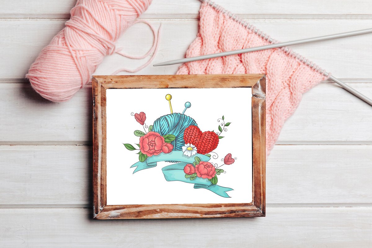 手工针织花卉/爱心矢量剪贴画合集插图(9)