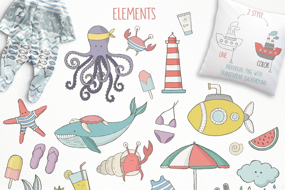 可爱海洋生物手绘插画剪贴画 Cute Sea Collection Pro插图(1)