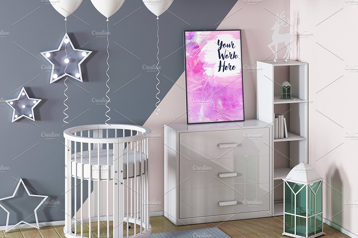 10款孩子室内海报框架展示模型集合下载Poster frame mockup in child room[psd]插图(10)