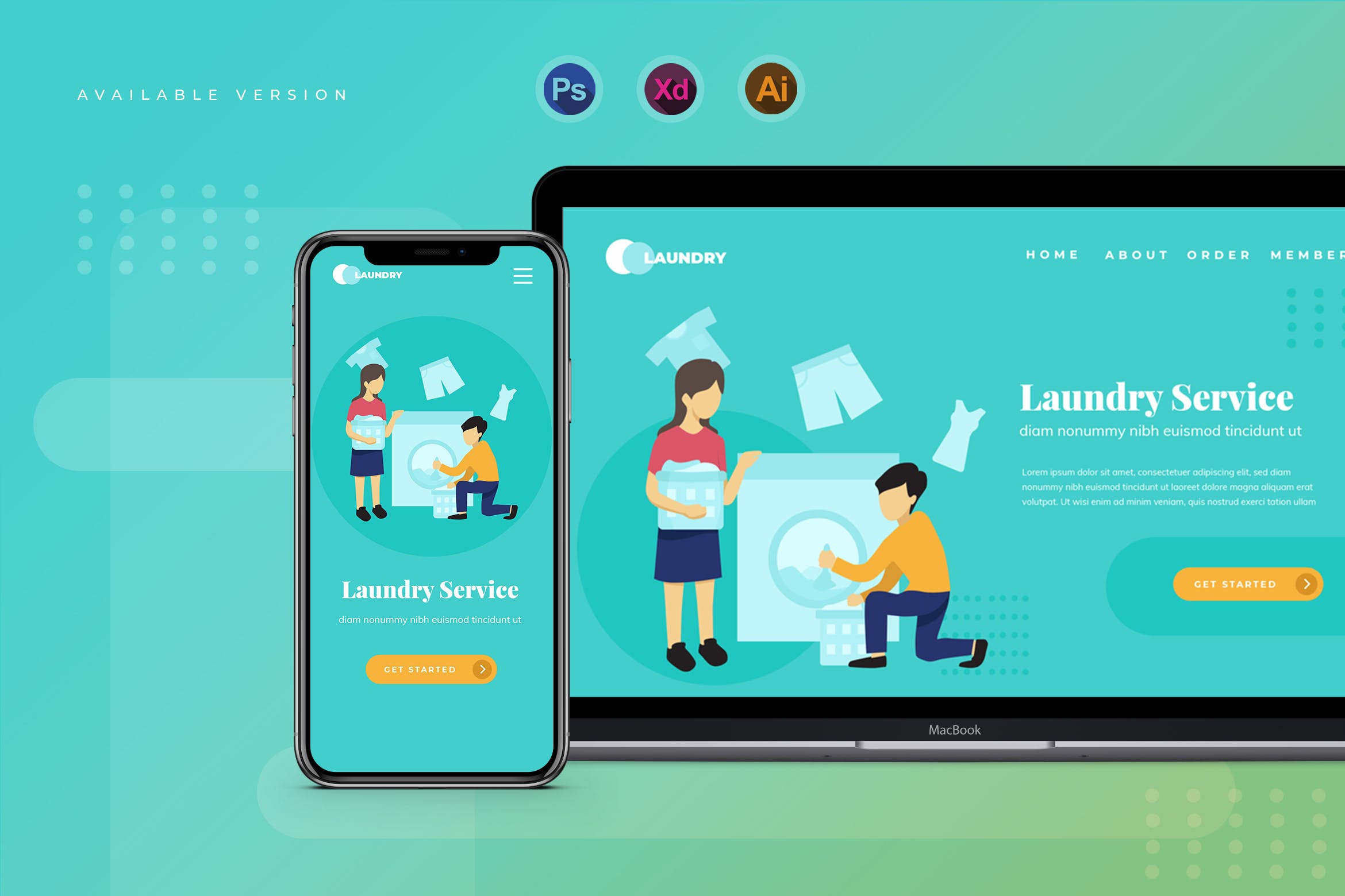 洗衣服务主题网站Banner&着陆页设计矢量插画 Laundry Service – Banner & Landing Page插图