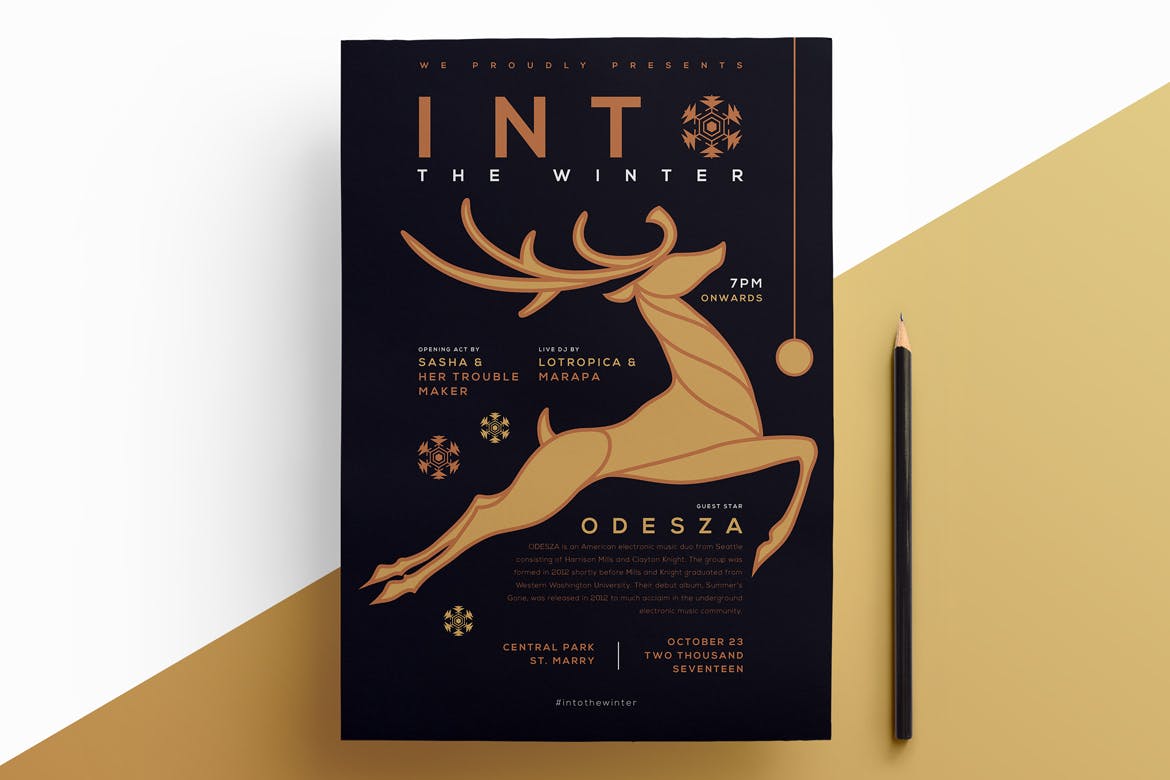 飞驰的麋鹿圣诞节活动海报设计模板 Christmas Event Poster插图(3)