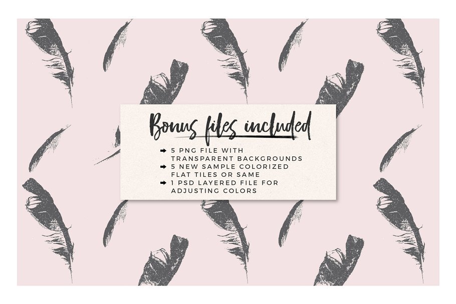 复古无缝羽毛图案 Vintage Illo Seamless Patterns插图(5)