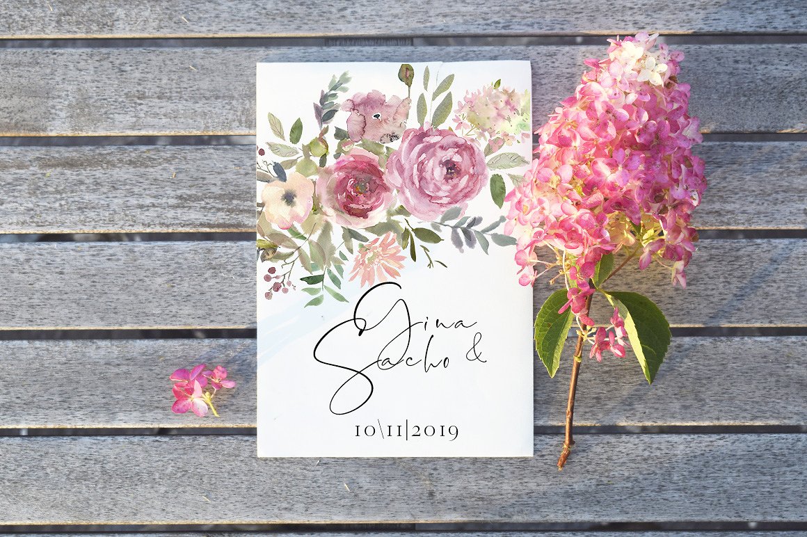 水彩玫瑰花花饰剪贴画 The Rose Watercolor Floral Clipart插图(2)