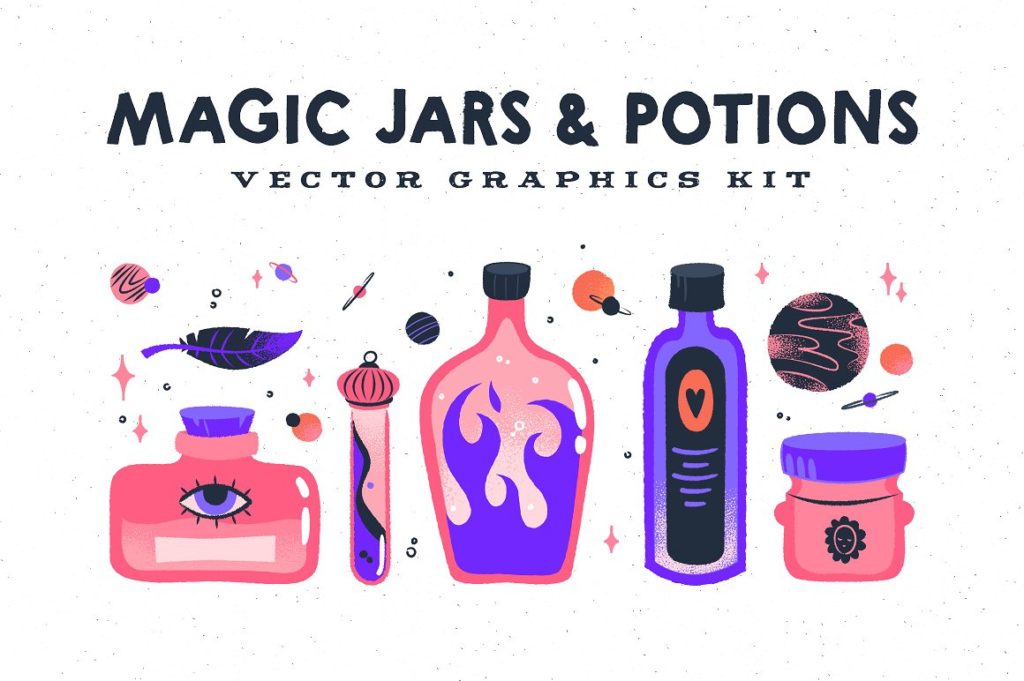 手绘炼金术师的魔法瓶系列矢量素材下载[ai,png]插图