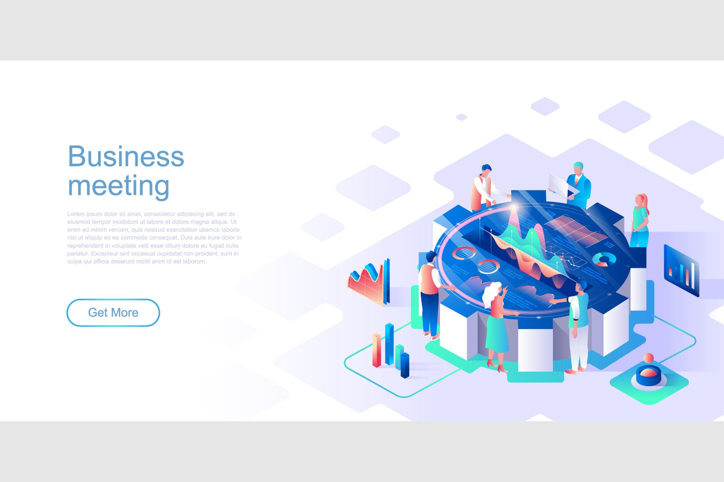 商务会议主题扁平设计风格网站等距素材库精选概念插画 Business Meeting Isometric Flat Concept Header插图