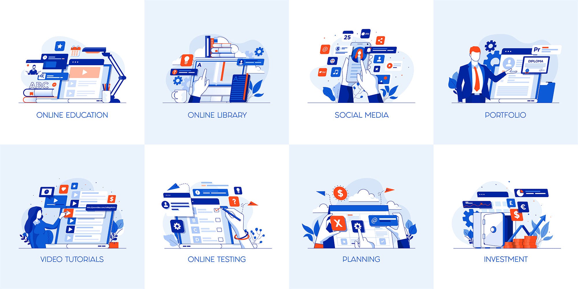 40套现代公寓扁平设计风格概念插画 Set of 40 Modern Flat Design Concepts插图(3)