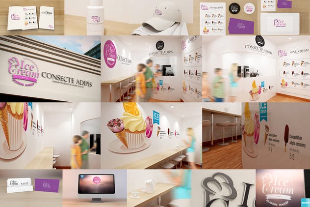 雪糕咖啡店铺品牌样机模板 Ice Cream – Coffee Branding Mockups插图(1)