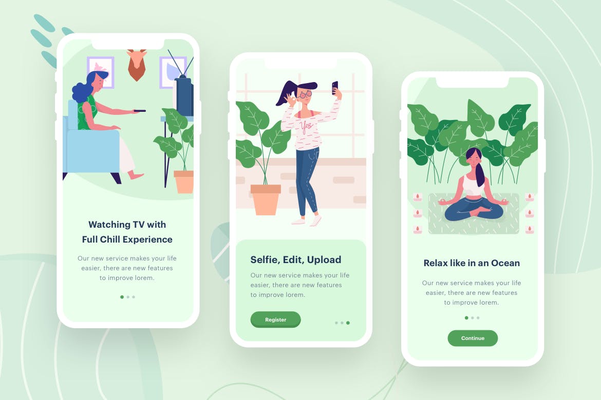 女性时尚生活APP应用启动页概念插画素材 Women’s Behaviour Illustration插图(1)