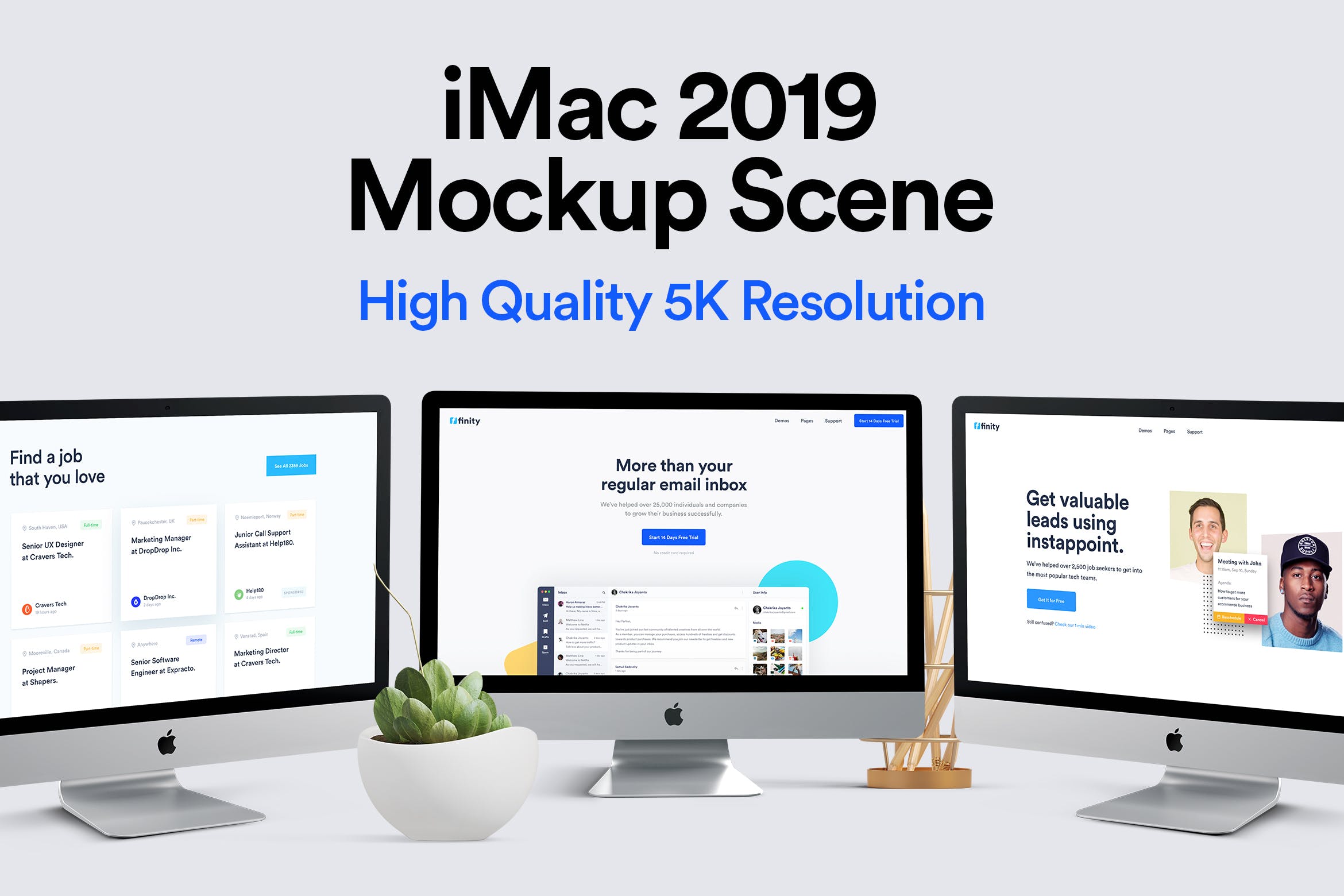 2019款iMac一体机电脑多屏幕预览素材库精选样机模板 iMac 2019 Mockup – Multi Devices插图
