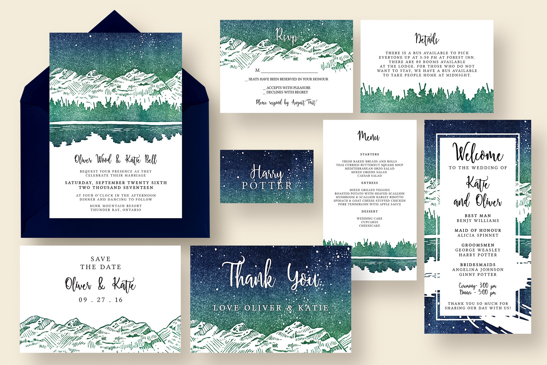 星光熠熠雪山冬景婚礼邀请函设计模板 Starry Reflection Wedding Suite插图