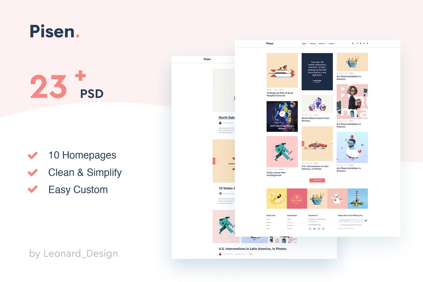 极简多图博客设计PSD模板 Pisen | Minimalist Blog PSD Template插图
