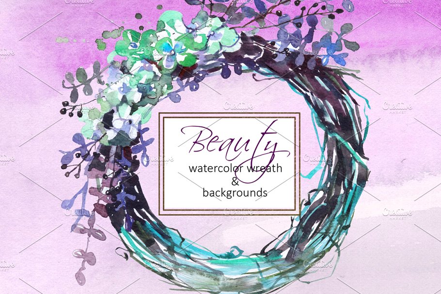 水彩花环剪贴画 Watercolor Floral Wreath Clip Art插图(6)