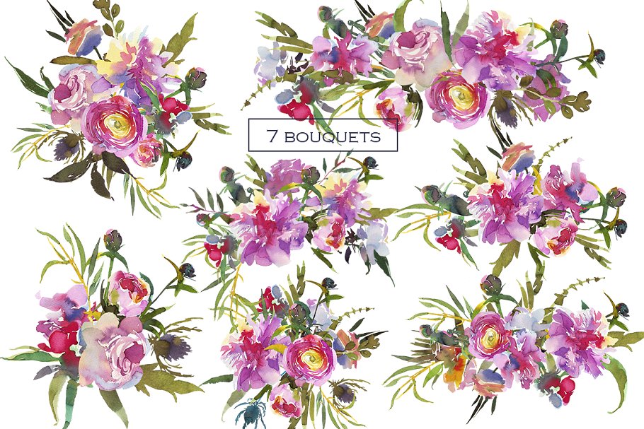 粉红牡丹水彩剪贴画合集 Pink Peony Watercolor Clip Art Set插图(2)