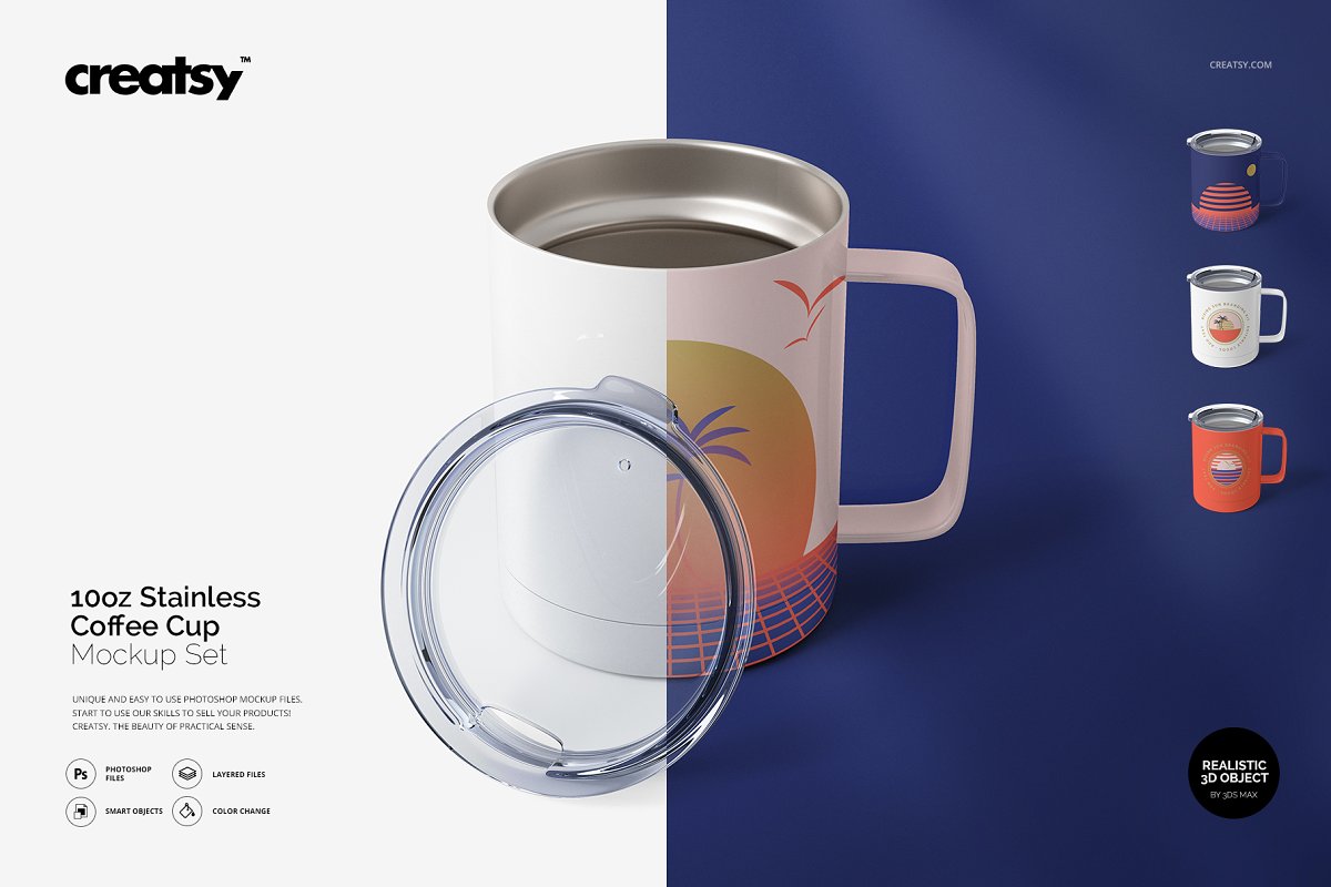 10oz不锈钢咖啡杯样机套装Stainless Coffee Cup Mockup插图