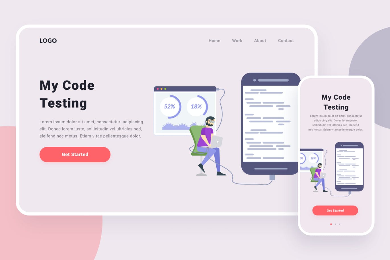 响应式设计风格代码测试主题网站插画素材 Code Testing Illustration插图