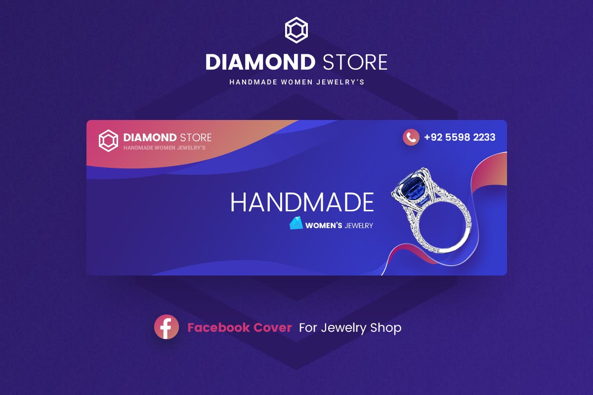 钻石珠宝Facebook封面海报banner社交媒体设计模板插图