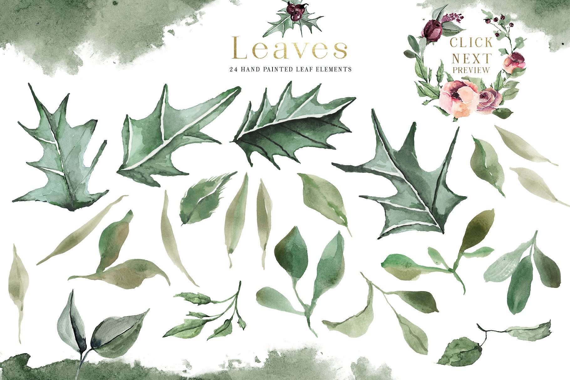 梅花圣诞水彩剪贴画 Plum Christmas Watercolor Clipart插图(13)