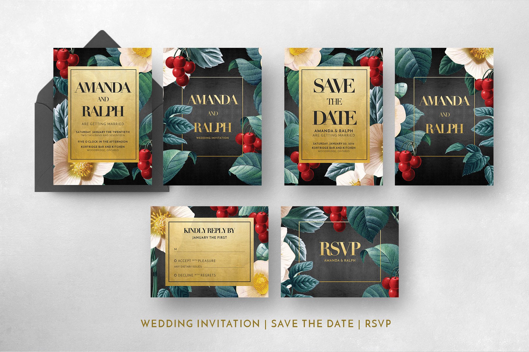 金色花卉婚礼设计物料设计素材包 Gold Floral Wedding Suite插图(4)