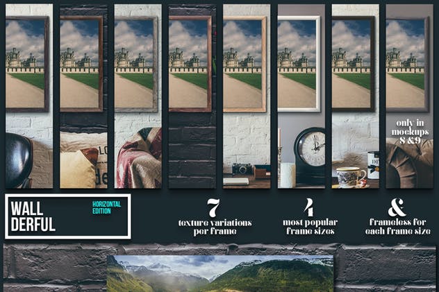 挂墙式画框广告牌样机模板 “Wallderful” – Horizontal Mockups插图(1)