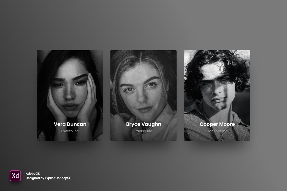 适用于Adob​​e XD的网站设计卡片UI模板素材Vol.3 Team Vol 03 – Adobe XD插图