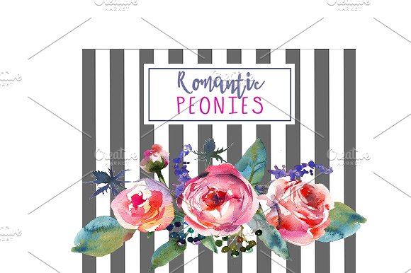 粉色牡丹花水彩剪贴画艺术 Pink Peonies Watercolor Clip Art插图(8)
