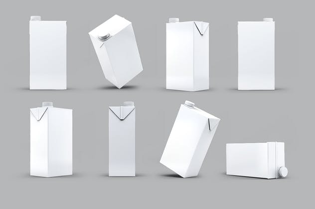 4种牛奶/果汁盒包装设计样机套装 4 Types Milk / Juice Cartons Bundle Mock-Up插图(5)