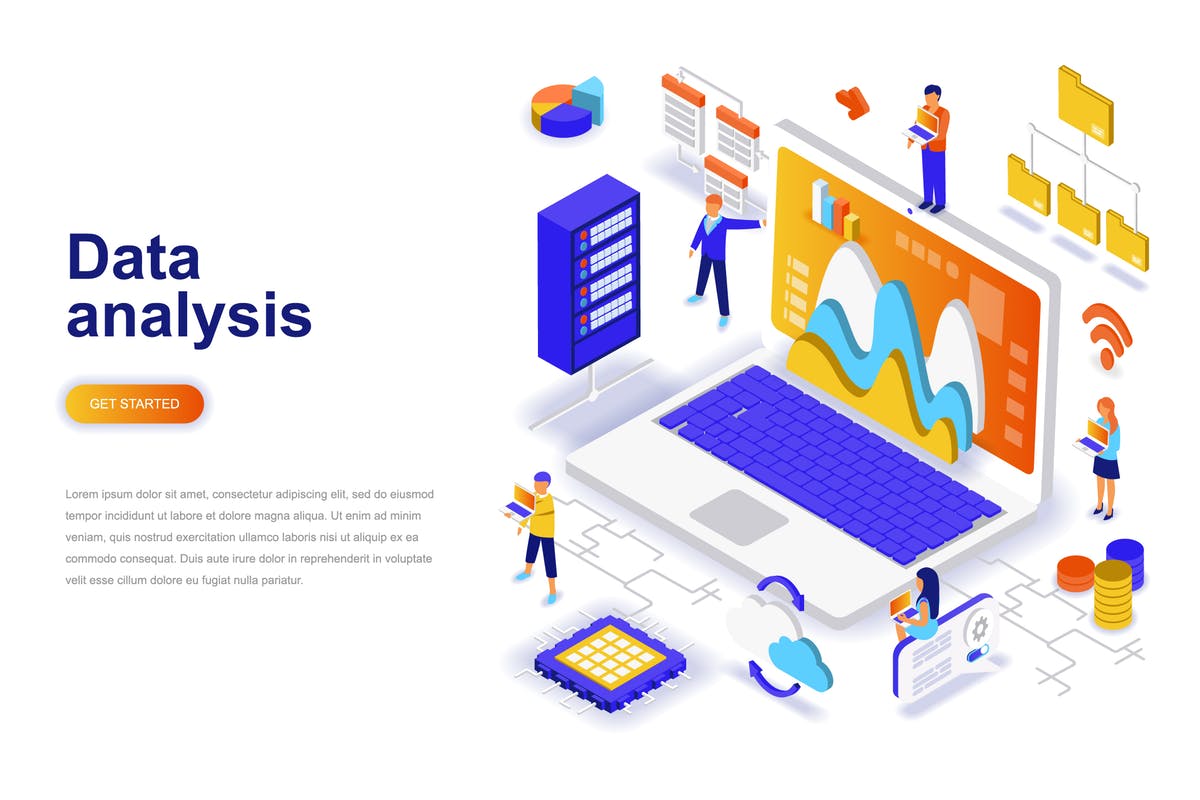 数据分析主题等距概念插画 Data Analysis Isometric Concept插图
