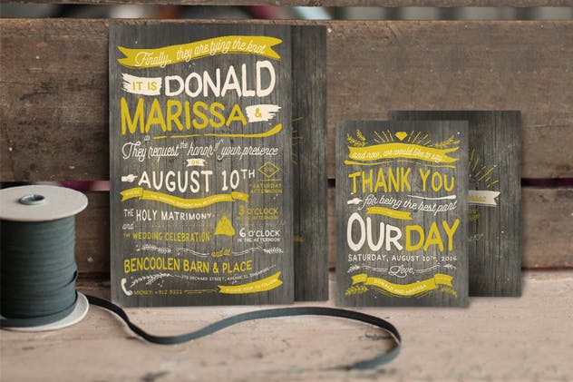 复古手写字体婚礼邀请函设计模板套装Vol.2 Vintage Hand Lettering Wedding Invitation Vol II插图(4)