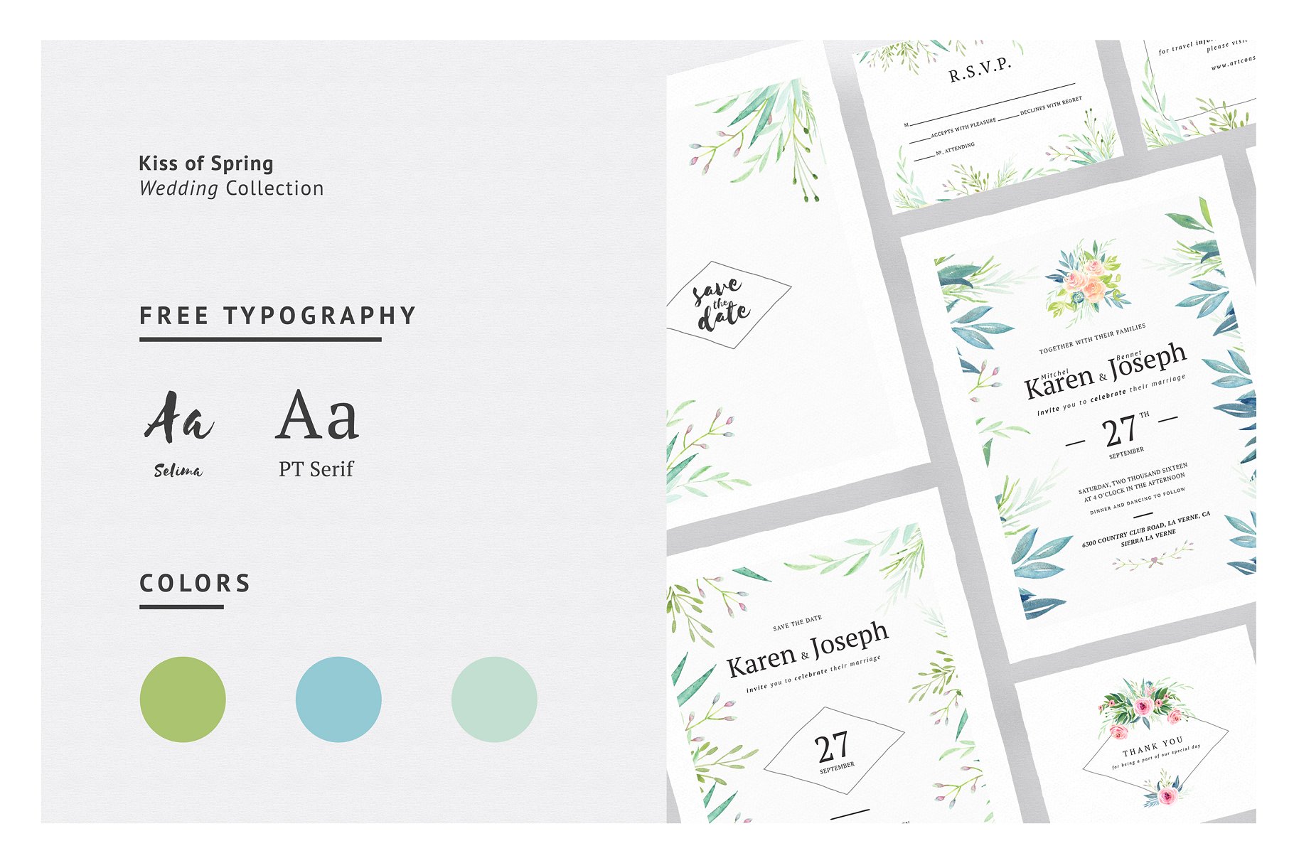 春天之吻水彩装饰婚礼设计物料模板 Kiss Of Spring Wedding Collection插图(1)