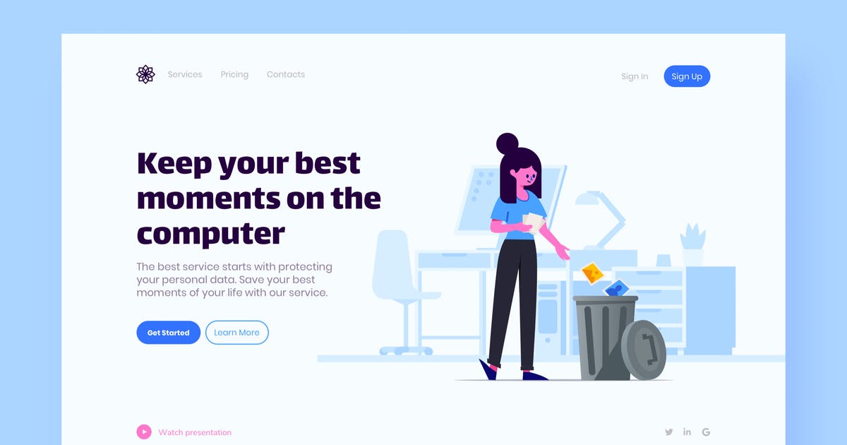 照片回收站概念插画着陆页设计模板 Photo Landing Page Illustration插图