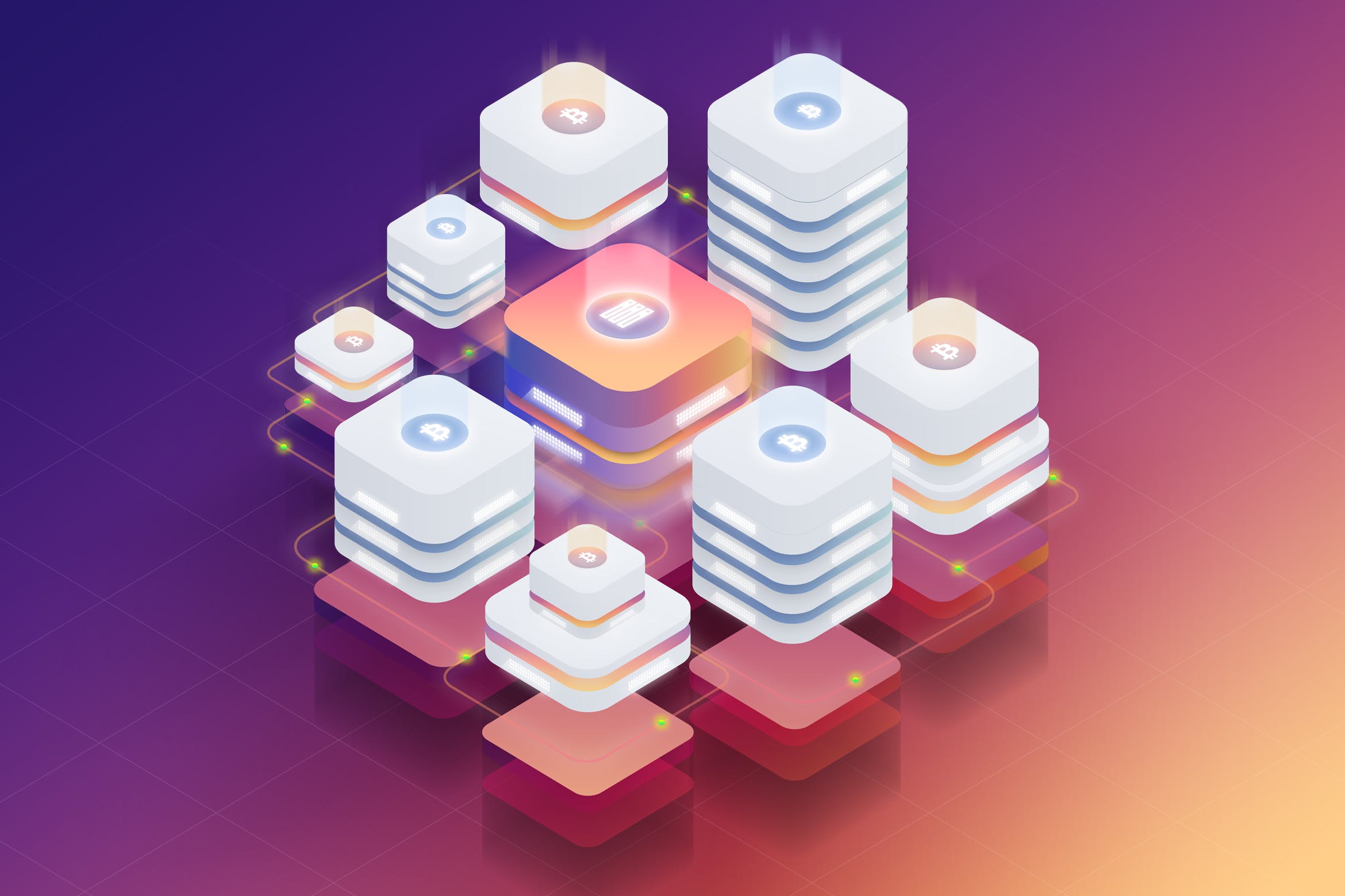 加密云服务主题等距素材库精选概念插画素材 Isometric Crypto Server Illustration插图