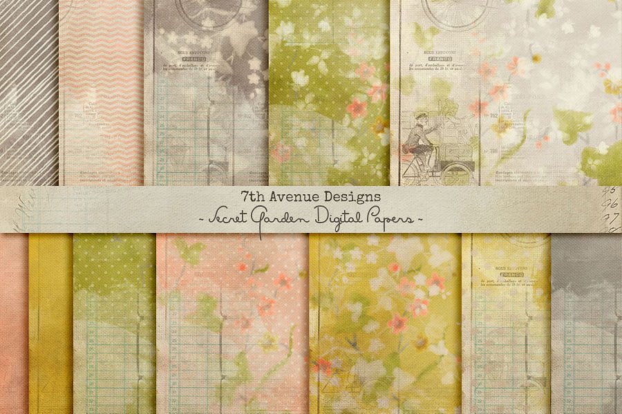 秘密花园颗粒感淡雅数码纸张纹理 Secret Garden Digital Papers插图