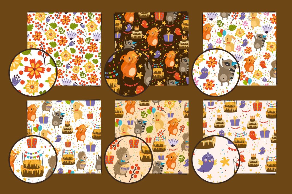 一组可爱动物生日主题背景素材下载[AI, EPS, JPG, PNG]插图(1)