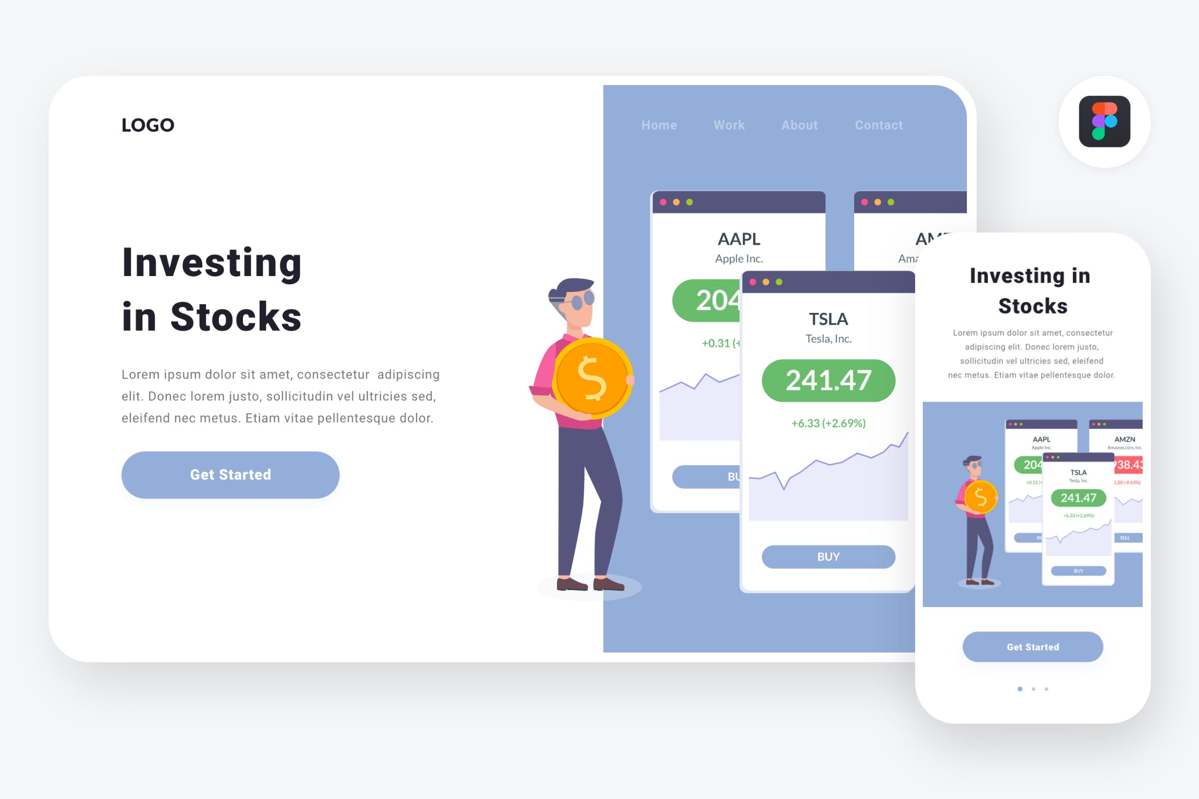 股票投资金融主题APP&Web设计矢量插画[Figma&SVG] Investing in stocks illustration (Figma, SVG)插图