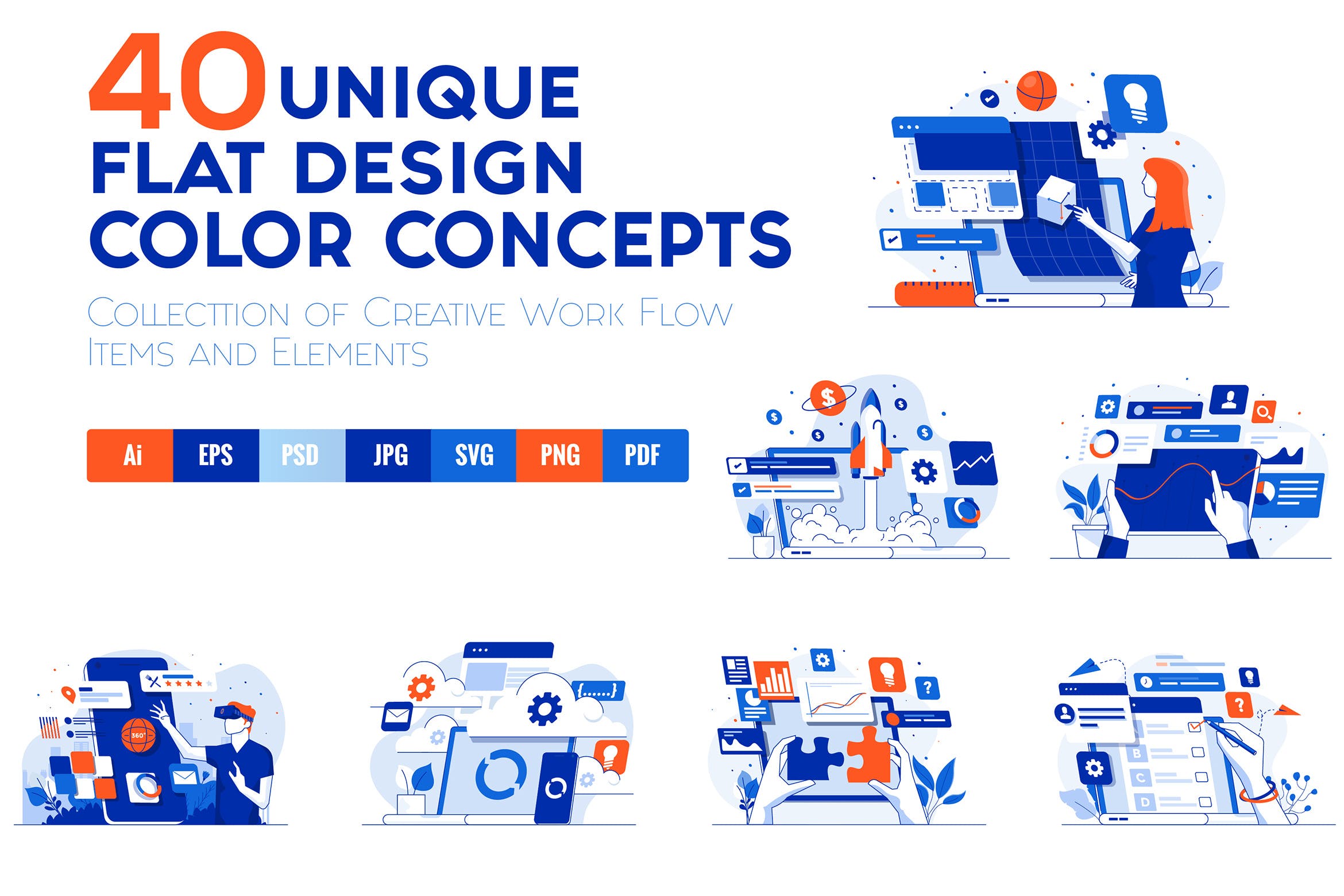 40套现代公寓扁平设计风格概念插画 Set of 40 Modern Flat Design Concepts插图