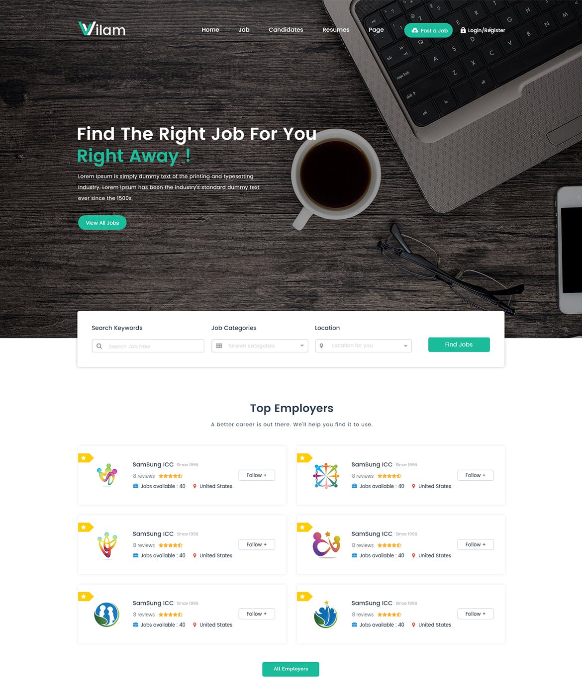 职位招聘网站界面设计PSD模板 ViLam – Job Board PSD Template插图(2)