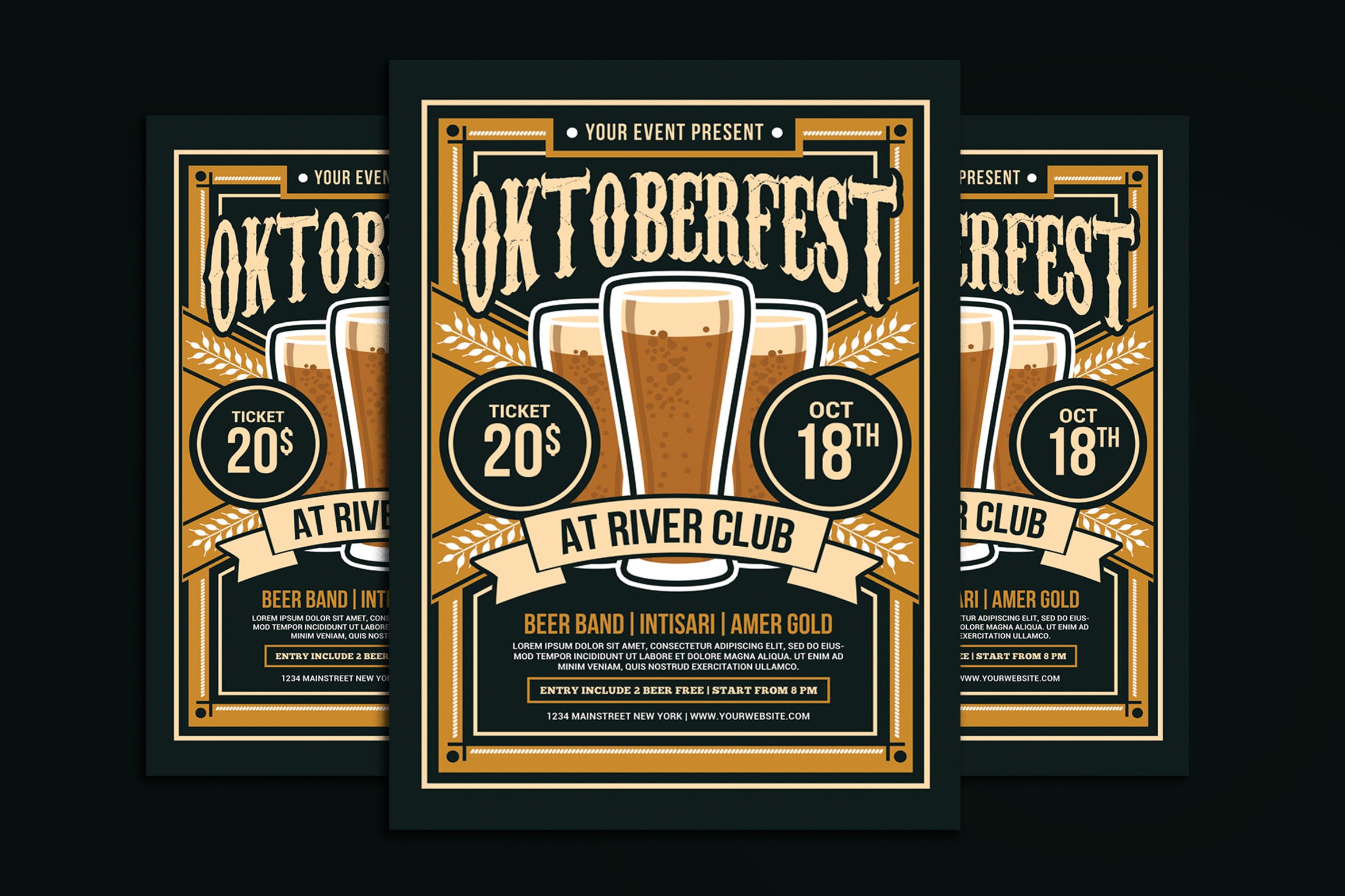 复古设计风格啤酒节活动宣传海报设计模板 Oktoberfest Flyer插图