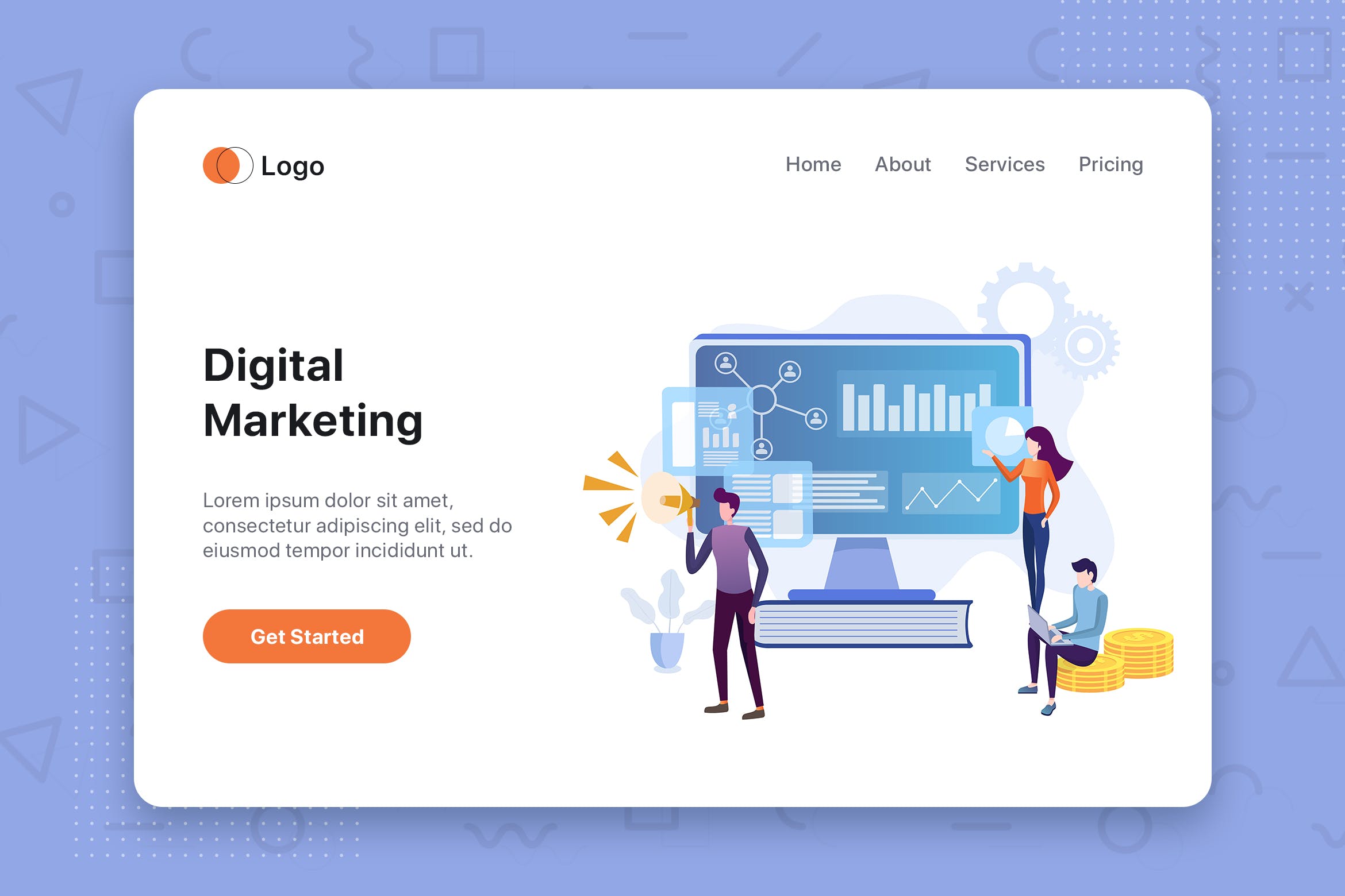 数字营销主题网站首页设计概念插画 Digital Marketing flat concept for Landing page插图