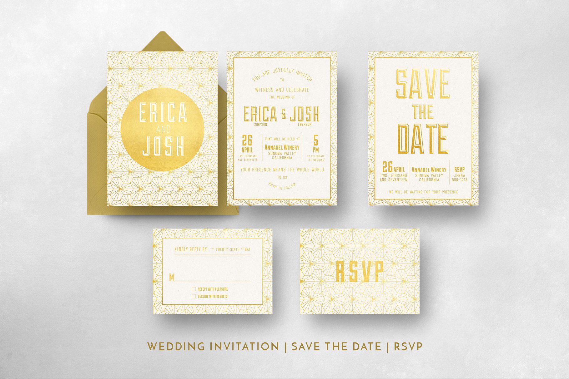 优雅几何婚礼设计物料模板套装 Elegant Geometric Wedding Suite插图(5)