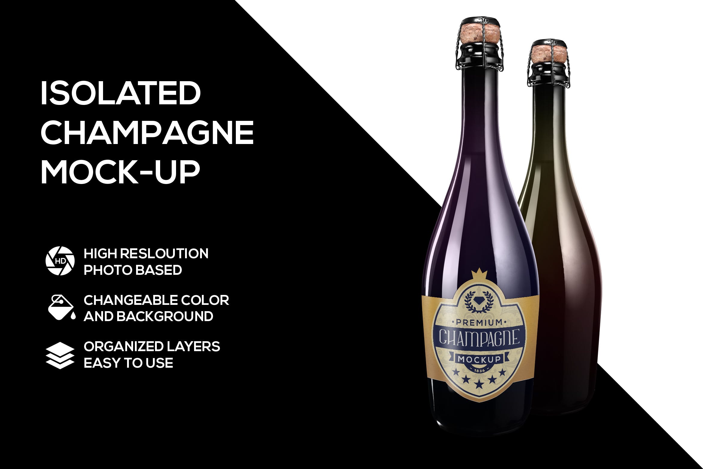 香槟酒瓶外观设计效果图样机模板 Champagne mockup插图