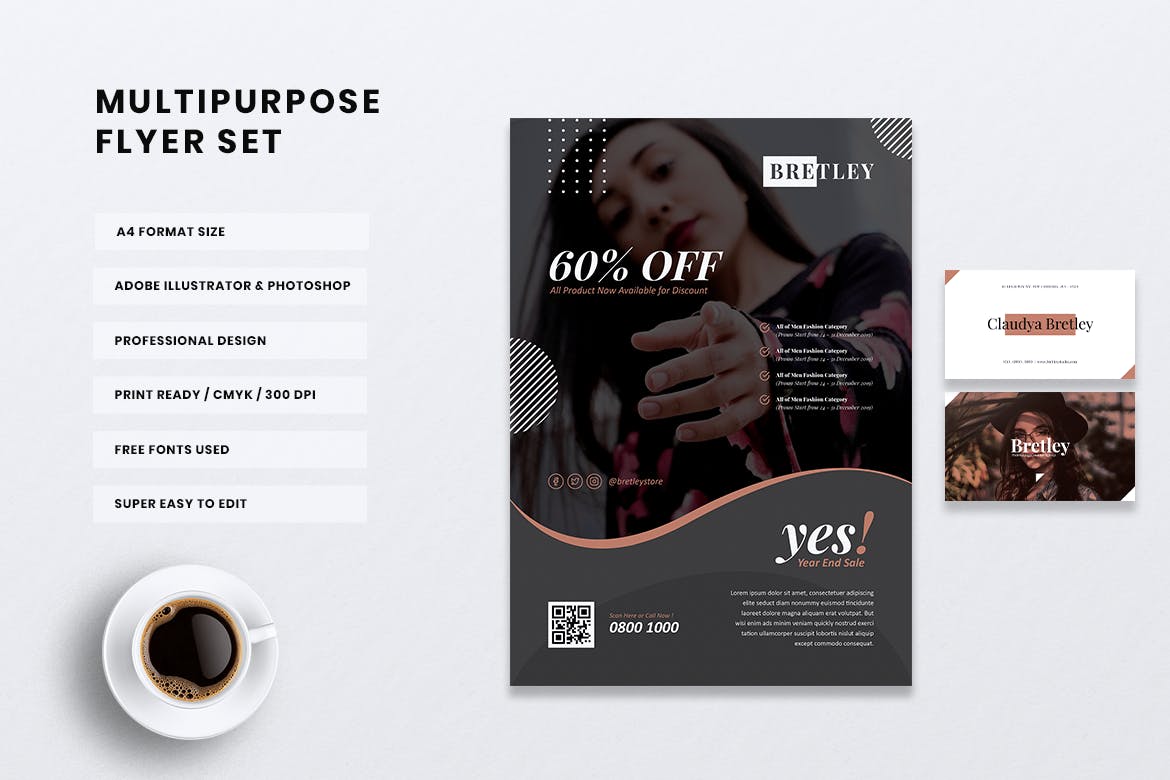 时装店传单和名片设计模板 BRETLEY Fashion Store Flyer & Business Card插图(3)