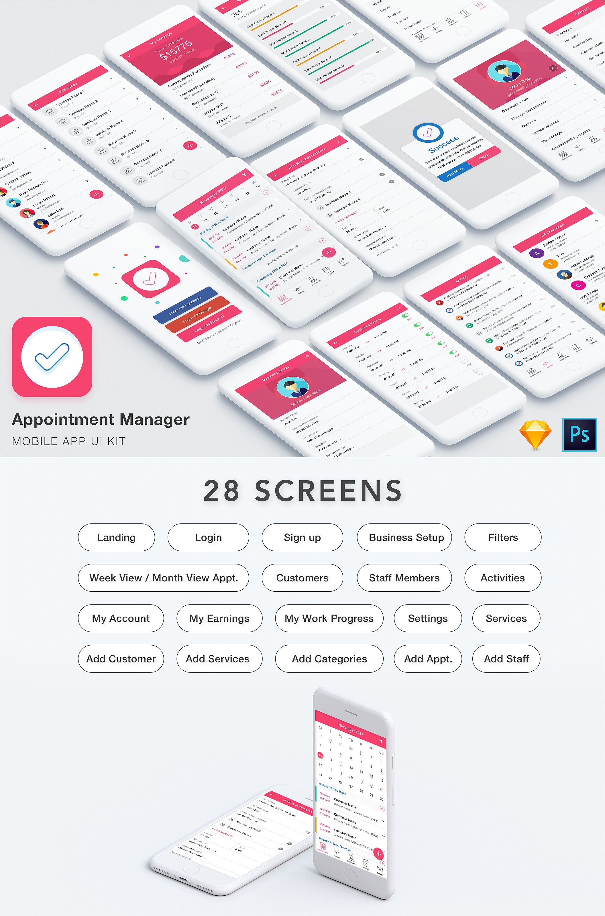素材库下午茶：专业干净的约会管理类APP UI Kits下载[psd,sketch]插图