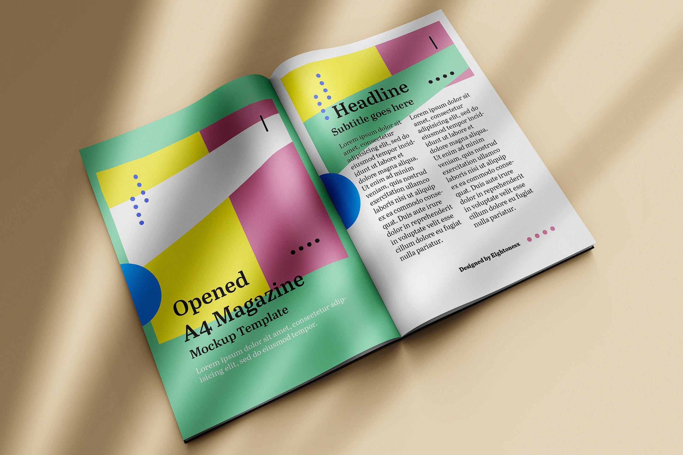 A4尺寸杂志内页排版设计展示图样机 Opened A4 Magazine Mock-up插图