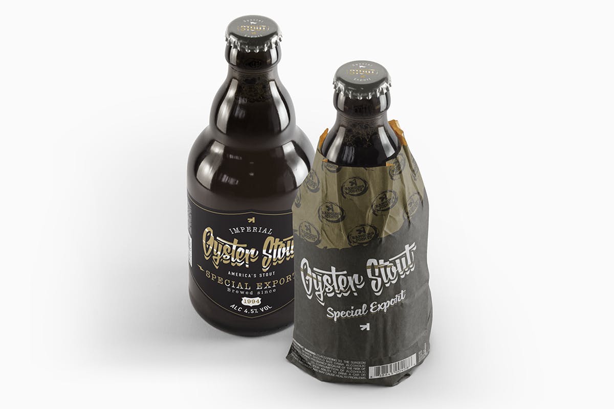 黑色啤酒瓶样机模板 Steinie Beer Black Bottle Mockup插图