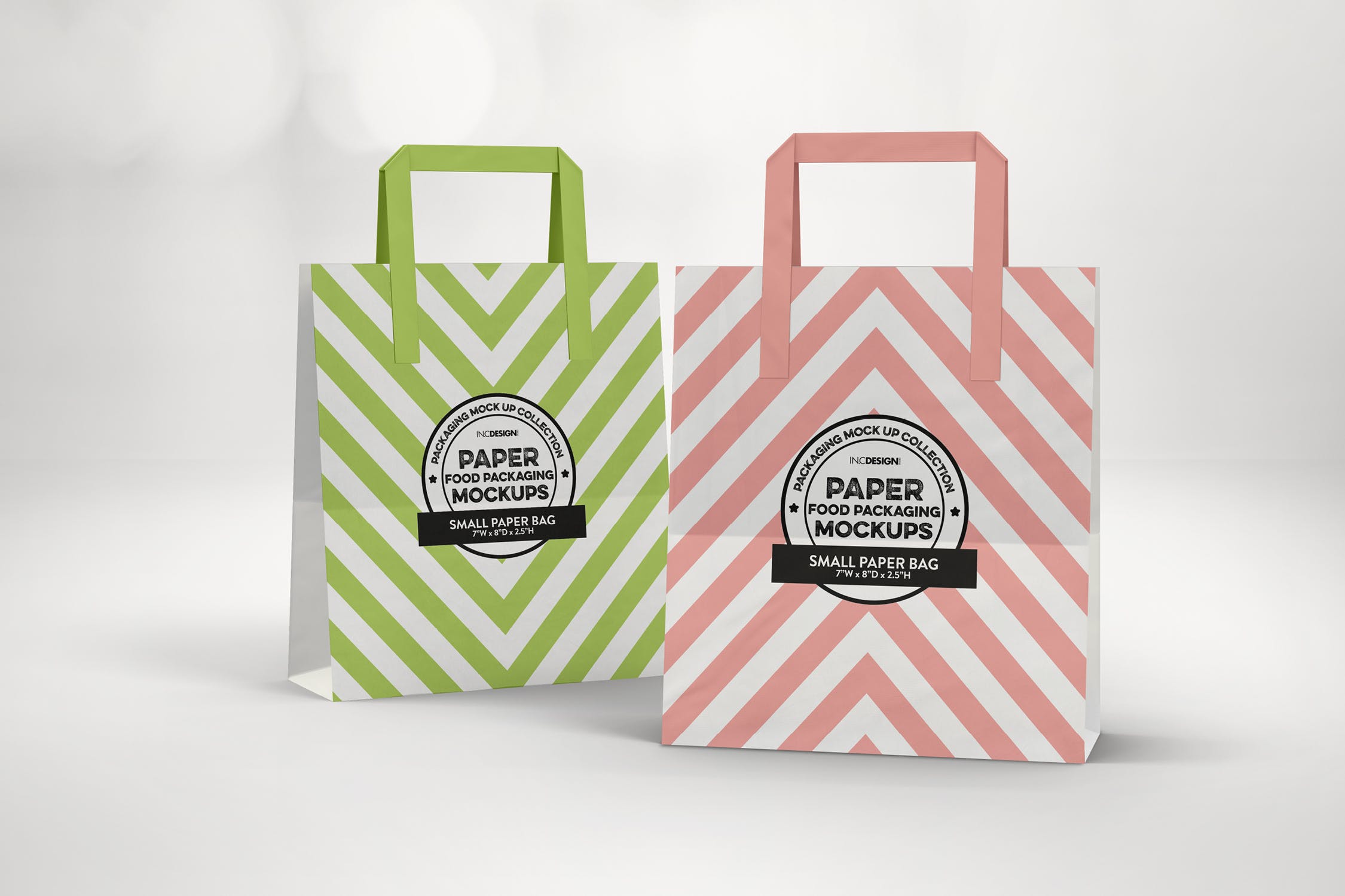 购物纸袋外观设计效果预览素材库精选 Small Bags with Flat Handles Packaging Mockup插图(1)
