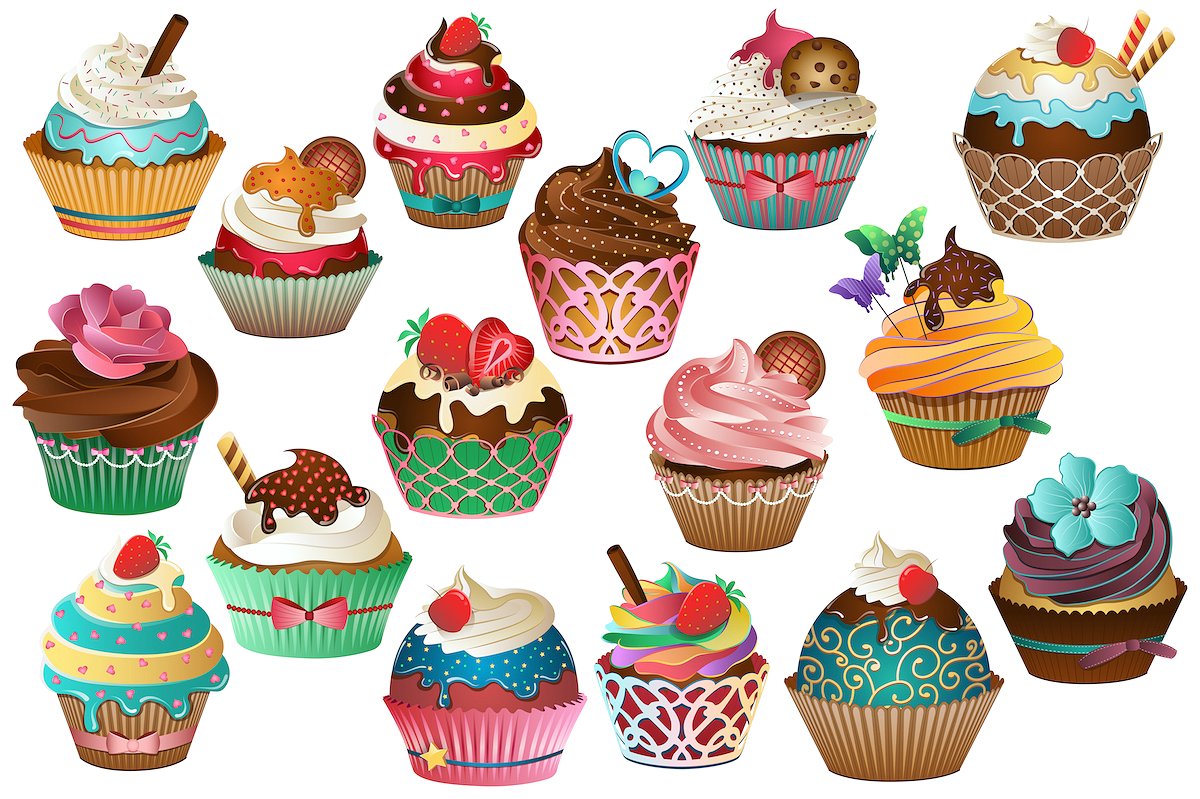 漂亮的手绘纸杯蛋糕插画 Cupcake Clipart Vector, PNG & JPG插图